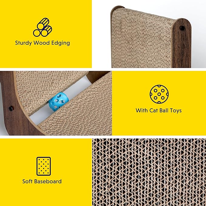 Cat Scratcher with Cat Toys Ball Track, Build-in Ball, L-Shaped Scratcher, Cardboard Lounge Bed, Stable and Durable, Furniture Protector, Reversible