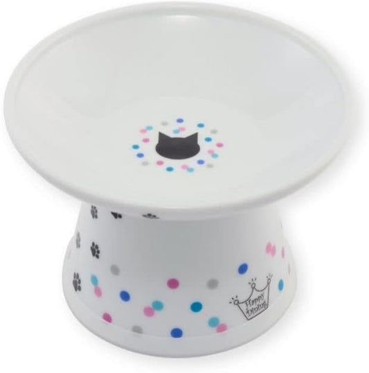 Necoichi Raised Cat Food Bowl – Ceramic Elevated Cat Bowl for Whisker & Neck Fatigue, Dishwasher Microwave Safe – Non-Slip & Anti Vomiting Ergonomic Design (Colorful Dots, Extra Wide)