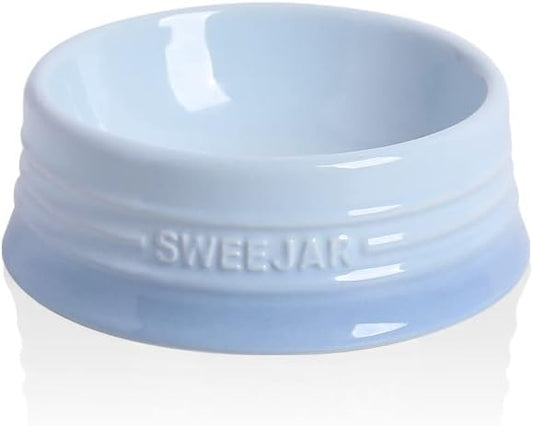Sweejar Gradient Dog Bowl, Ceramic Dog Food Dish for Puppy and Kitten, Porcelain Pet Bowl for Food and Water 8 oz (Gradient Light Blue)