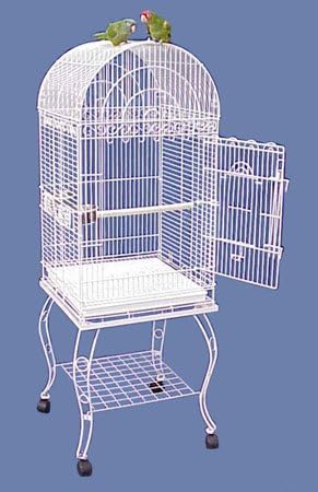 Hana Hut Dometop Bird Cage with Stand - 20" X 20" X 59" - 5/8" Bar Spacing - White
