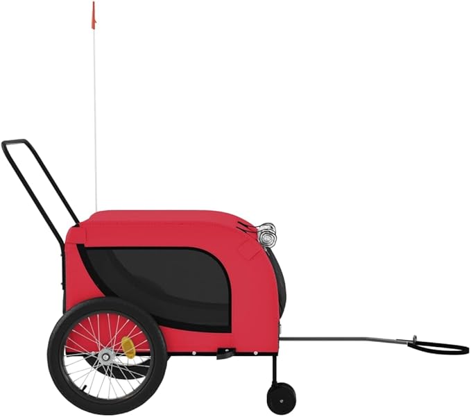 Tidyard Pet Bike Trailer Red and Black Oxford Fabric and Iron Pet Bicycle Carrier, Animal Bike Stroller for Cat, Puppy, Dog, Outdoor, Travel Style B