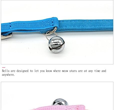 CHUKCHI Pink Soft Velvet Safe Cat Adjustable Collar with Crystal Heart Charm and Bells 8-11 Inches (Blue)