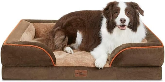 Comfort Expression Large Dog Beds Orthopedic Foam, Waterproof Dog Beds Dogs Sofa Bed Comfy Pet Bed with Washable Removable Cover & Non-Slip Bottom(Large,Brown)
