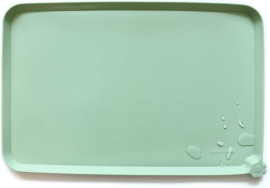Hoki Found X-Large Silicone Pet Feeding Mats - Non Slip Dog Cat Bowl Mats - Waterproof for Carpet - Jade