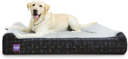 Laifug Orthopedic Memory Foam Extra Large Dog Bed with Pillow and Durable Water Proof Liner & Removable Washable Cover & Smart Design (Jumbo (50"x36"x10"), Black Grid Gray)
