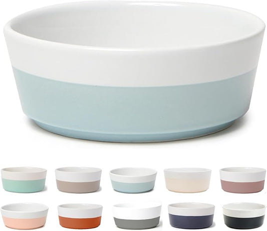 Waggo Dipper Ceramic Dog Bowl for Small and Large Breeds - Heavyweight and Durable Pet Food and Water Dish Crock, Dishwasher Safe, Modern (Cloud, Small)