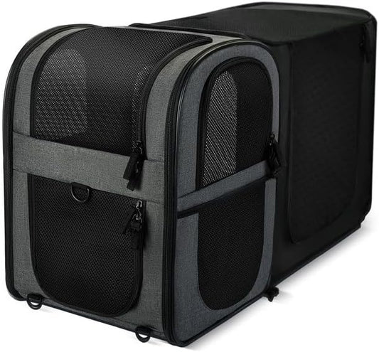 Apollo Walker Pet Carrier Backpack for Large/Small Cats and Dogs, Puppies, Safety Features and Cushion Back Support for Travel, Hiking, Outdoor Use (Gray-Expandable)