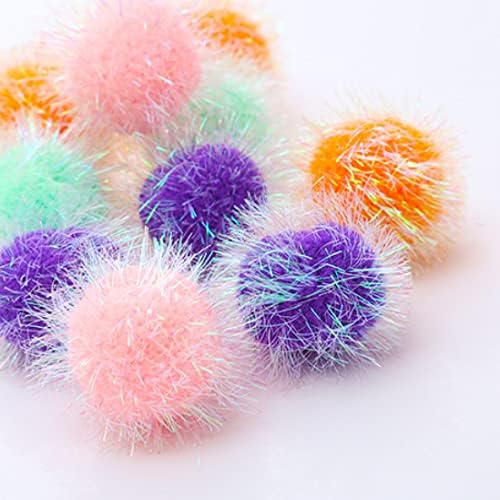Cat Pom Pom Sparkle Fuzzy Balls 2 Inches Interactive Cat Toy Assorted Color 12 Pack