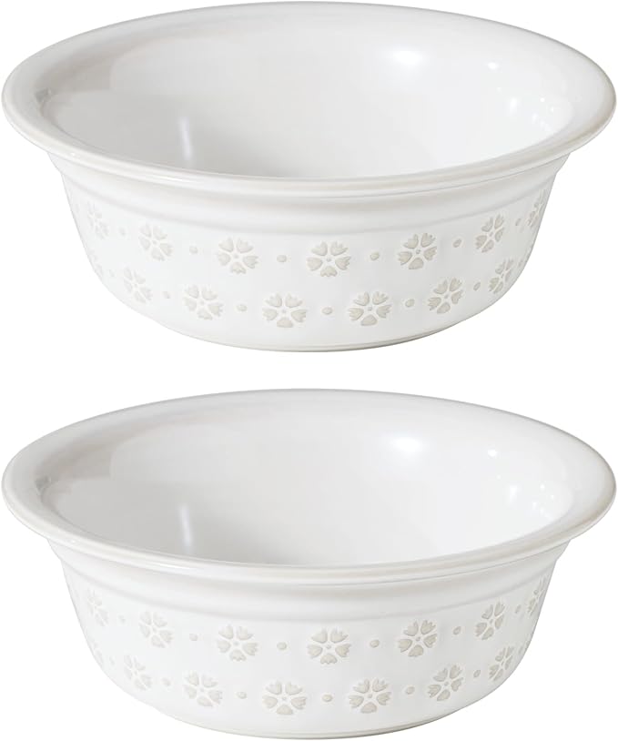 6.3inch Ceramic Set of 2 Dog Bowls, Food and Water Bowls for Small and Medium Dog, 2pcs Basic Dog Bowl, Wide Opening Rounded Edge (2 Bowls, Reactived Glaze -White)