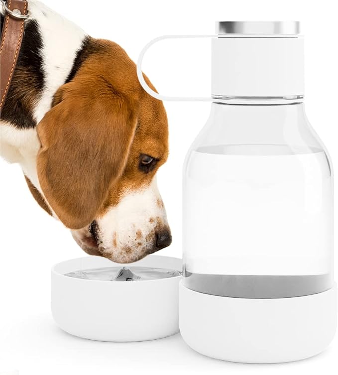 Asobu Buddy Bottle a Stainless Steel Insulated Water Bottle for with Removable Dog Water Bowl and Dog Food and Treat Storage Bowl (White, Tritan 50 oz Water Bottle with Bowl)
