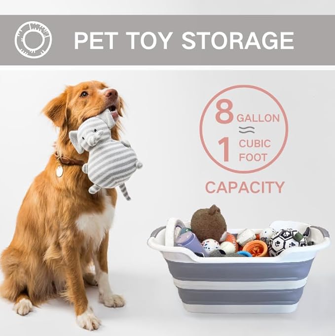 Collapsible Pet Bathtub with Water Drain Plug, Foldable Bathtub for Puppy Small Dogs Cats, Portable & Space Saving Design, BPA Free, Grey