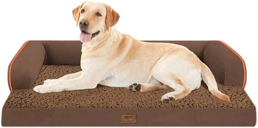 Large Dog Bed Orthopedic Washable - Memory Foam Couch Sofa - XXL Large Big Dogs - Beds Bolster Pet - Waterproof with Removable Cover - Coffee Dog Bed