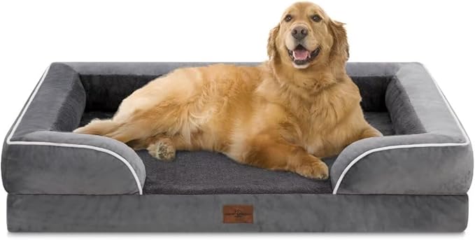 Comfort Expression XL Dog Bed with Bolster, Waterproof Orthopedic Foam Dog Beds for Extra Large Dogs, Washable Dogs Sofa Pet Bed with Removable Cover & Non-Slip Bottom(X-Large,Dark Grey)