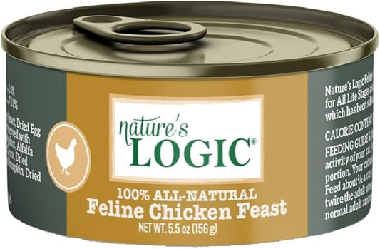 Nature's Logic Wet Cat Food - Feline Chicken Feast 95% Animal Ingredients - No Synthetic Vitamins, Minerals or Artificial Additives, 100% Natural, Grain-Free, Made in USA - Chicken (5.5 oz, 24 pack)
