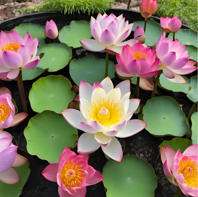 50 Sacred Lotus Seeds for Planting in Water Mixed Flower Color Pink Red White Yellow Multicolor Aquatic Nelumbo nucifera Bonsai Bowl Lotus Seed Ponds Water Feature Gardens Water Lily (50, Lotus Seed)