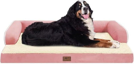 Orthopedic Washable Large Dog Bed, Pink Dog Beds with Removable Cover, Large XXXL Pet Dogs with Bolster, Washable Dogs Beds Sofa with Orthopedic Egg Foam for Medium Large Pet