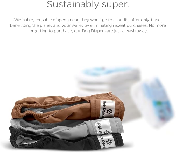 Pet Parents® Washable Dog Diapers (3pack) + Extendrs® of Durable Doggie Diapers, Premium Dog Diapers Female (Medium, Natural)