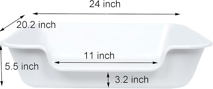 2 Pack of Extra Large Cat Litter Box (ABS Material), Low Entry Senior Litter Pen for Geriatric Kitty Big Cats, Jumbo Pet Safe Litter Boxes Tray for Indoor Pets Potty (White, 24" L x 20" W)