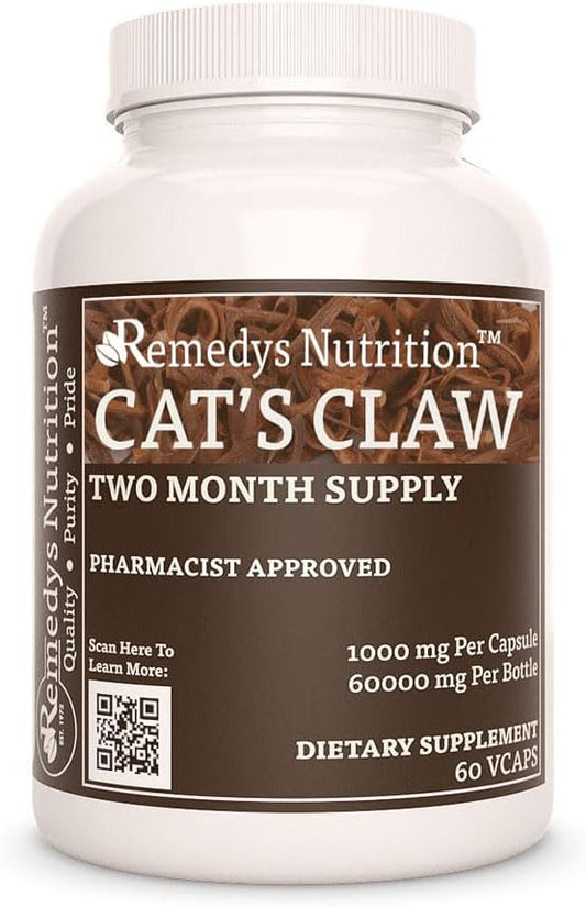 Cat’s Claw Bark & Root | 1,000 mg, 60 Vegan Capsules Herbal Dietary Supplement | Two Month Supply