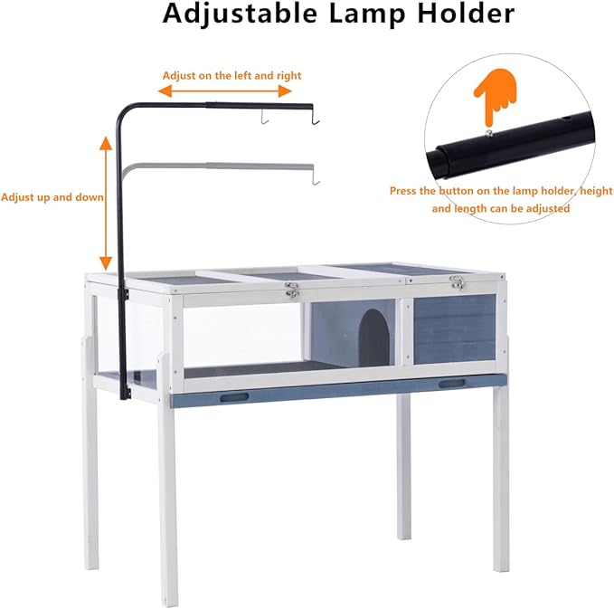 BIRASIL Wood Tortoise House, Indoor Turtle Habitat Reptile Cage, Tortoises Enclosure for Small Animals Lizards Hamster