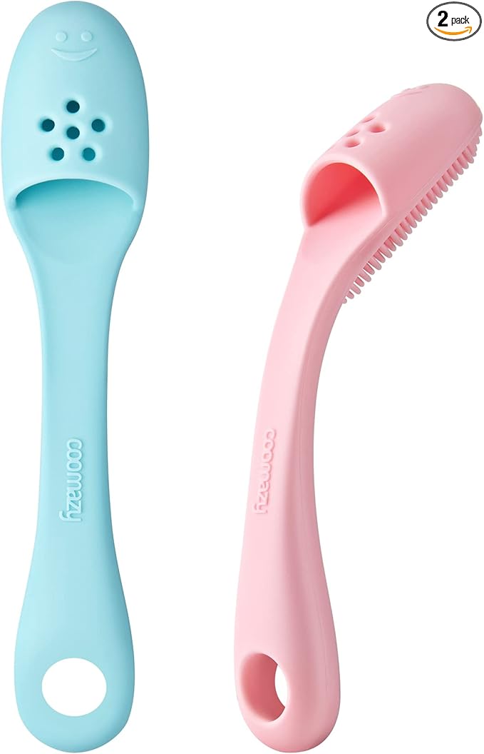 Coomazy Dog Finger Toothbrush, Dog Tooth Brushing Kit with Food Grade Silicone, Easily Clean Teeth Dirt, Suitable for Medium and Large Dogs, 2-Packs, Blue+Pink