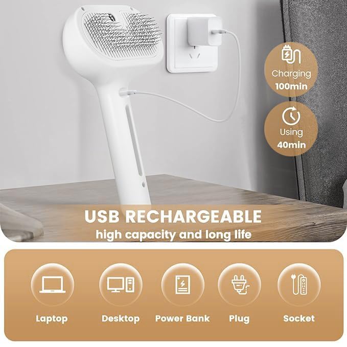 Cat steam brush – Effective Pet Brush for Indoor Cats, Steam Technology for Shedding, Mats & Grooming – Ideal cat brush indoor for Deep Cleaning (White)