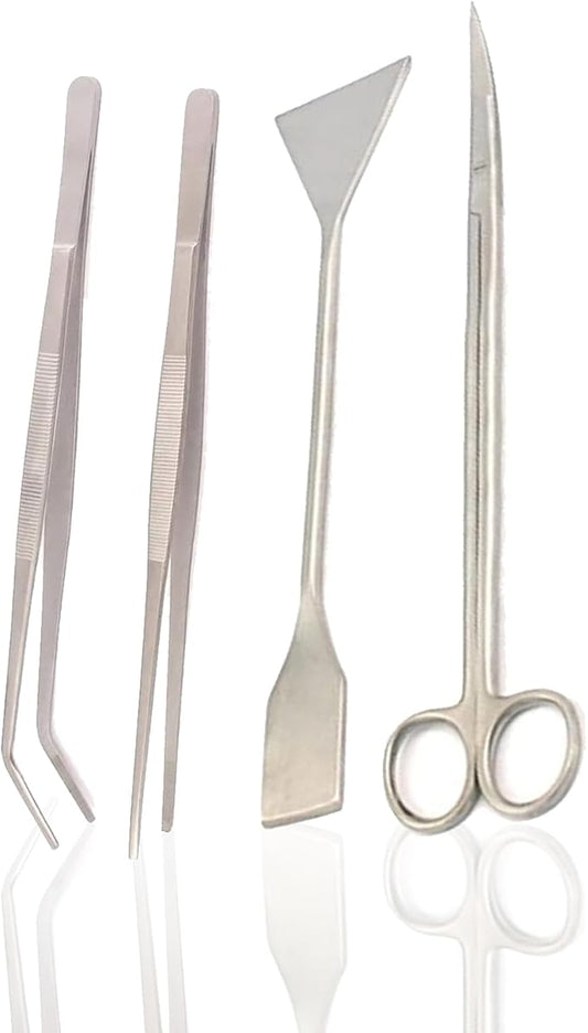 Aquarium Tools, Aquatic Plants Stainless Steel Tool - 4 In 1 Aquascaping Tweezers Scissors Spatula Cleaning Tool Set For Fish Starter Kits & Aquariums Tank Plants Kit