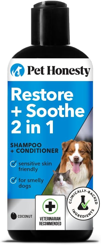 Restore + Soothe 2 in 1 Shampoo + Conditioner for Sensitive Skin for Dogs & Cats - Dog Skin and Coat Supplement - Soothes Itching, Irritation and Hot Spots (Coconut) - 16oz