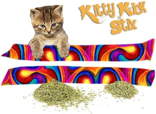 Kitty Kick Stix 15" Catnip Kicker Toy – Set of 2 | Handmade in USA | Interactive Cat & Kitten Toy | Durable Kicker Packed with 100% Potent Catnip for All Breeds (Paintery Swirls)
