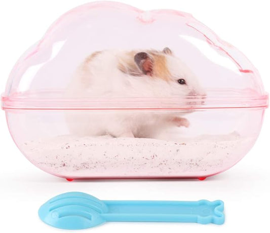 BUCATSTATE Hamster Sand Bath Kit Hamster Sand Bath Container Large Transparent Toilet with Scoop Set Dwarf Hamster Accessory for Small Animals(Pink, Large)