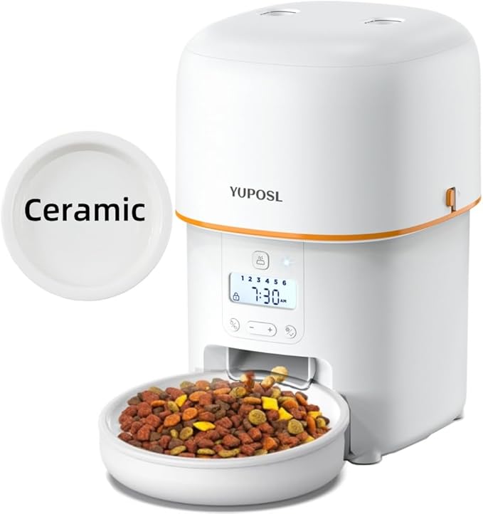 Automatic Cat Feeder - 2L Cat Food Dispenser, Timed Auto Pet Feeder with 180-day Battery Life, 1-6 Meals Per Day, 1-16 Portion, Ceramic Bowl, Desiccant Bag Keeps Dry Food Fresh, Also for Small Dogs
