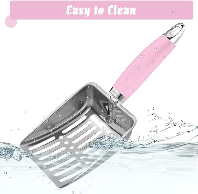Cat Litter Scoop - Stainless Steel Metal Cat Litter Scoop-Sturdy Mesh Scooper - Mesh Shovel-Easy to Clean - Suitable for Cat Litter Box -Pink