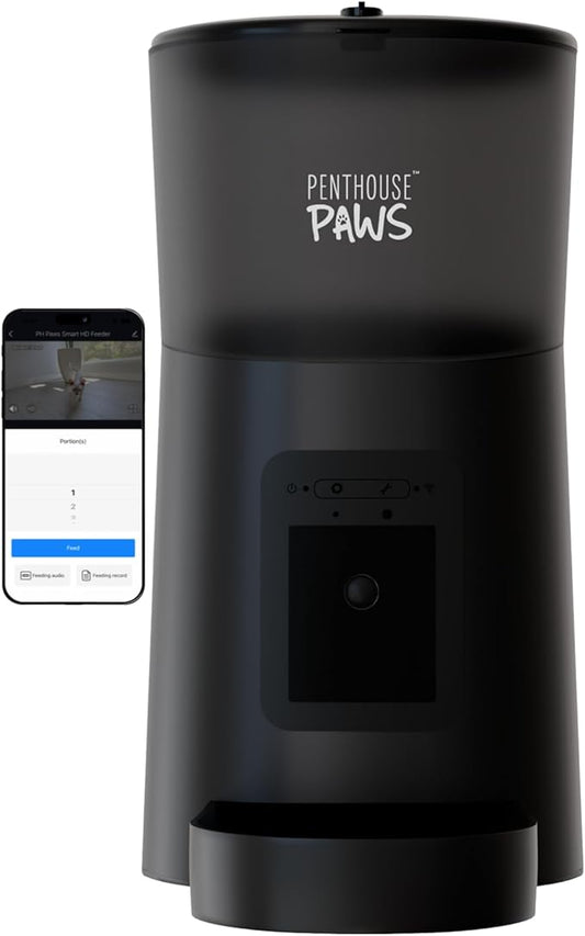 Smart HD Cat Feeder, 2 Way Audio + Voice Recording, Automatic Feeder for Dog with 1080p Night Vision Camera, WiFi App Controlled, Battery Backup, Anti Jam 6L Upto 15 Daily Meals, Black