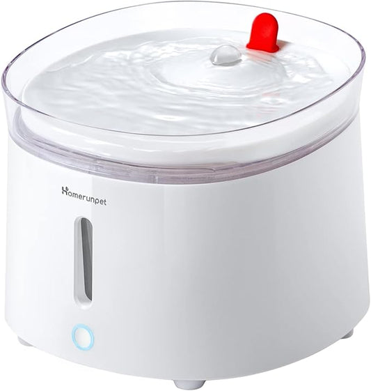Homerunpet Cat Water Fountain Porcelain-Tray, Wireless Self-Cleaning Pump, Ultra Quiet 20dB Pet Water Dispenser for Cats and Dogs, Easy-to-Clean 2L/68oz with Smart LED and 4-Stage Filtration
