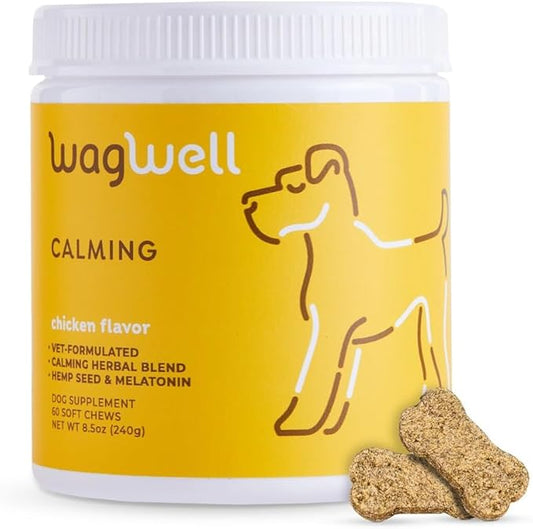 WagWell Calming Chews for Dogs – Vet-formulated Anxiety Relief for Dogs to Reduce Stressful Situations Like Travel or Fireworks – Separation Anxiety Relief for Dogs to Ease Stress & Promote Relaxation