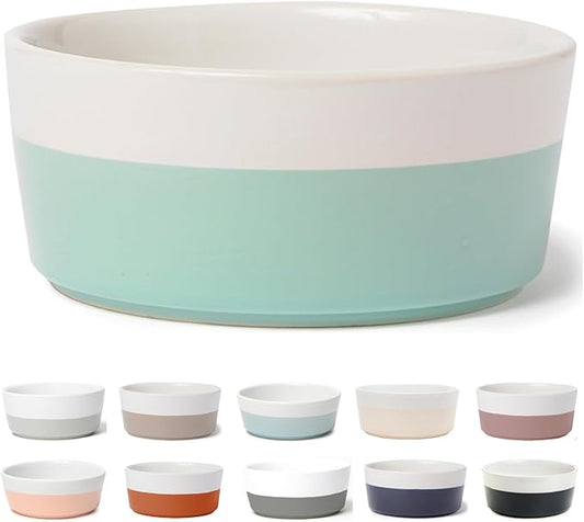 Waggo Dipper Ceramic Dog Bowl for Small and Large Breeds - Heavyweight and Durable Pet Food and Water Dish Crock, Dishwasher Safe, Modern (Mint, Large)