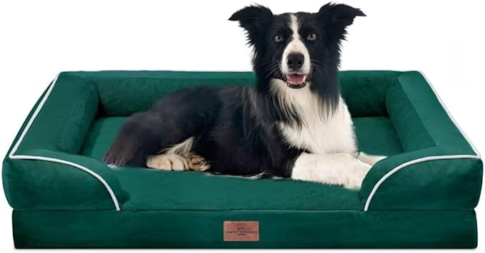 Comfort Expression Orthopedic Large Dog Beds, Waterproof Dog Beds for Large Dogs, Comfy Washable Pet Bed Sofa with Removable Cover & Non-Slip Bottom(Emerald)