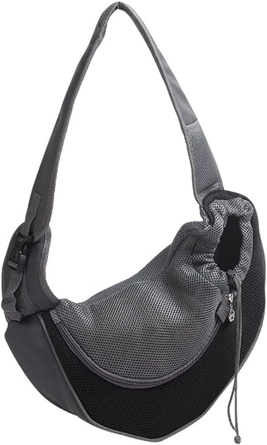 Pet Dog Sling Carrier, Breathable Mesh Portable Travel Safe Pet Sling Shoulder Bag Carrier with Adjustable Non-Slip Shoulder Strap for Small Dogs Cats Puppy (Large, Black)