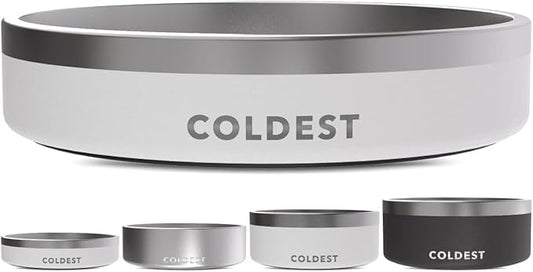 Coldest Dog Bowl - Anti Rust Metal, Non Slip, 3 Layers Insulated Stainless Steel Dog Bowls - Spill Proof & Heavy Duty - Water Bowl for Dogs, Cats & Pets, Dish Washer Safe (21 oz, Epic White)