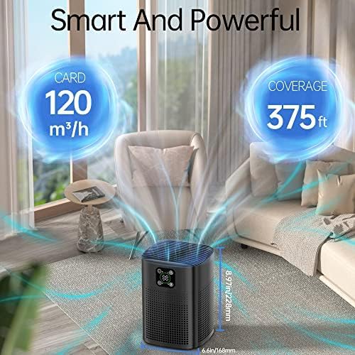 Air Purifiers for pets- Honeyuan H13 HEPA Air Purifier for home, Large Room, Coverage of 600 sqft, Air purifiers with 360°Air Intake, 3 Fan Speeds, 3-Stage Filtration, 24db Sleep Mode, Black