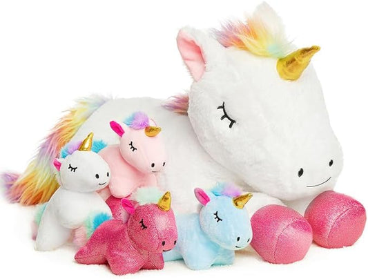 5 Pieces Unicorn Toys Stuffed Animals for Girls, 1 Mommy Unicorn with 4 Babies, Soft Plush Unicorn Toys Gifts for Girls 3 4 5 6 7 8 9 Years, Kids, Children, Christmas, Birthday, Valentine's