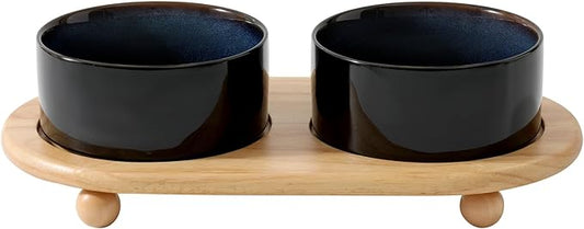 Ceramic Elevated Dog Bowls, Food and Water Bowls for Dogs, Puppy, Raised Dog Dish, Pet Feeder(6inch, 2 x Starry Sky + Stand)