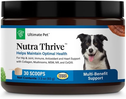 Ultimate Pet Nutrition Nutra Thrive Canine, 40-in-1 Nutritional Powder Supplement for Dogs with Digestion and Immune Support, Vitamins, Minerals, Probiotics, Enzymes, 30 Scoops