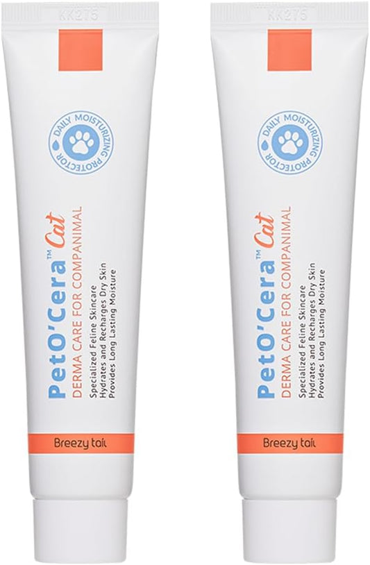 PetO'Cera Cat Cream - Hair Loss & Itch Relief for Hot Spots, Rashes, Allergies & Dry Skin - Soothing Moisturizer for Paws, Face & Body - pH Balanced & Lick-Safe Formula for Cats, Bundle 2.7oz
