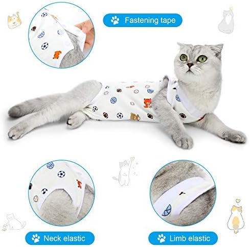 4 Pieces Cat Recovery Suits Body Wraps Breathable Kittens Recovery Clothes for Cats Small Dogs Abdominal Weaning(Banana, Football, Strawberry, Donut,S)