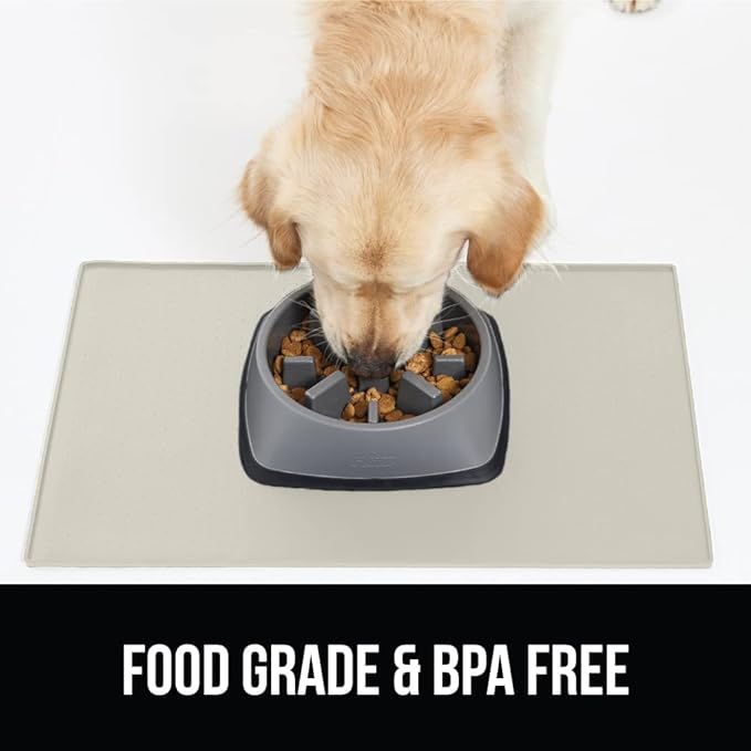 GORILLA GRIP 100% Waterproof Raised Edge BPA Free Silicone Pet Feeding Mat, Dog Cat Food Mats Contain Spills Protects Floors, Placemats for Cats and Dogs Water Bowl, Pets Accessories 16x10, Cream