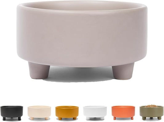 Waggo Uplift Ceramic Dog Bowl for Small Medium and Large Breeds - Heavyweight and Durable Pet Food and Water Dish Crock, Dishwasher Safe, Modern, Elevated Feeder (Vintage Grey, Large)