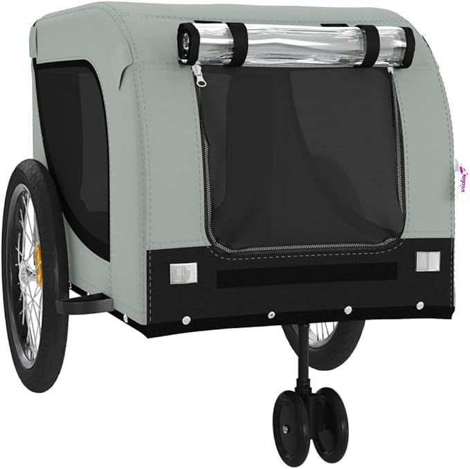 Tidyard Pet Bike Trailer Gray and Black Oxford Fabric and Iron Pet Bicycle Carrier, Animal Bike Stroller for Cat, Puppy, Dog, Outdoor, Travel Style A