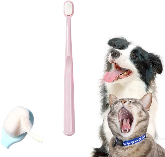 Cat Toothbrush, Soft Small Dog Dental Toothbrush Silicone, Easy Teeth Cleaning Head, Pet Deep Clean Dense Brush, Safe and Effective Oral Care, Brush Away Bad Breath, Easy to Handle, Pink