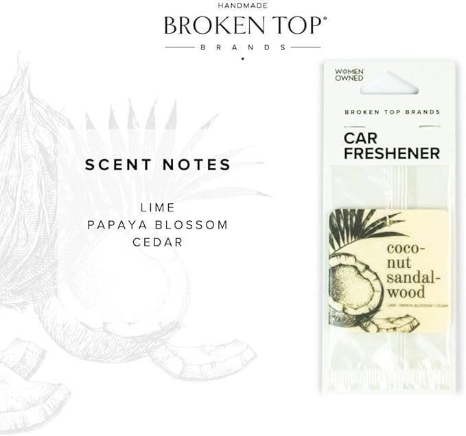 Broken Top Botanical Car Air Freshener Variety Pack, 6 Pack (2 Coconut Sandalwood, 2 Saguaro Cactus, 2 Sea Salt Surf)